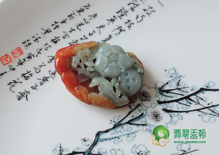 糯冰种晴水红翡缅甸翡翠富贵花开挂件
