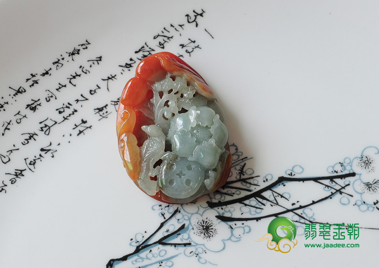 糯冰种晴水红翡缅甸翡翠富贵花开挂件