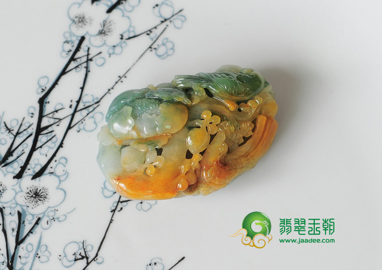糯冰种三彩缅甸翡翠富贵双喜挂件