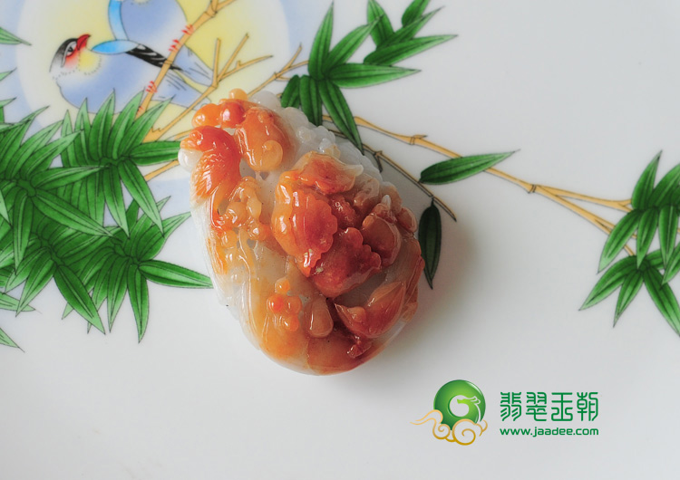 细糯种红翡缅甸翡翠富贵双喜挂件