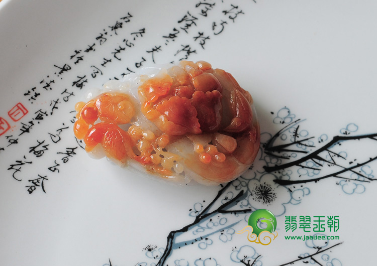 细糯种红翡缅甸翡翠富贵双喜挂件