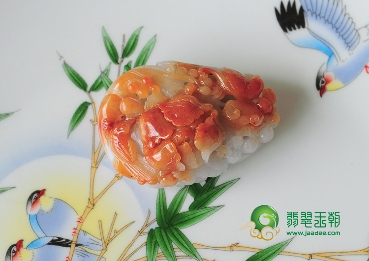 细糯种红翡缅甸翡翠富贵双喜挂件