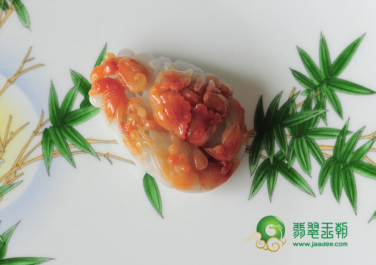细糯种红翡缅甸翡翠富贵双喜挂件