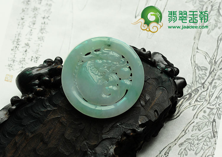 糯冰种飘花缅甸翡翠鱼龙变挂件