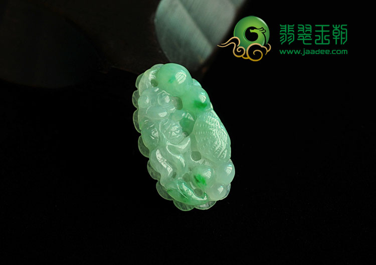 冰种翠色缅甸翡翠金玉满堂挂件