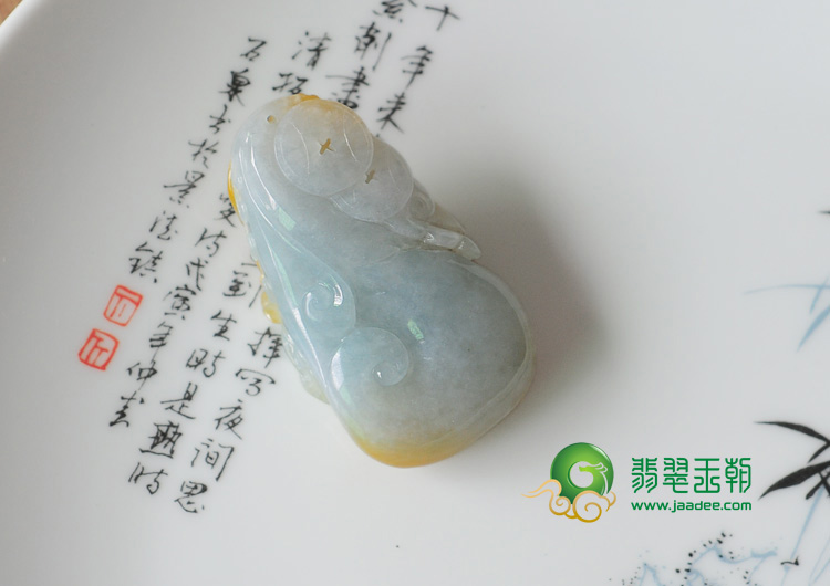 糯冰种晴水黄翡缅甸翡翠富贵双喜挂件