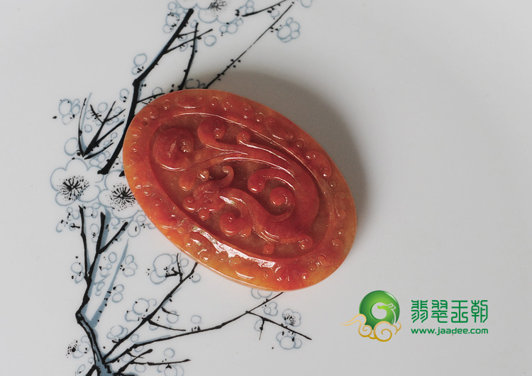 糯冰种红翡缅甸翡翠龙凤呈祥挂件
