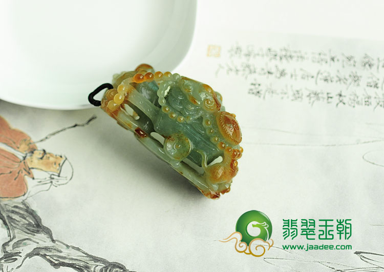 糯冰种黄翡缅甸翡翠五鼠运财挂件