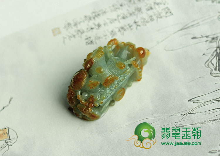 糯冰种黄翡缅甸翡翠五鼠运财挂件