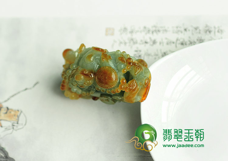 糯冰种黄翡缅甸翡翠五鼠运财挂件