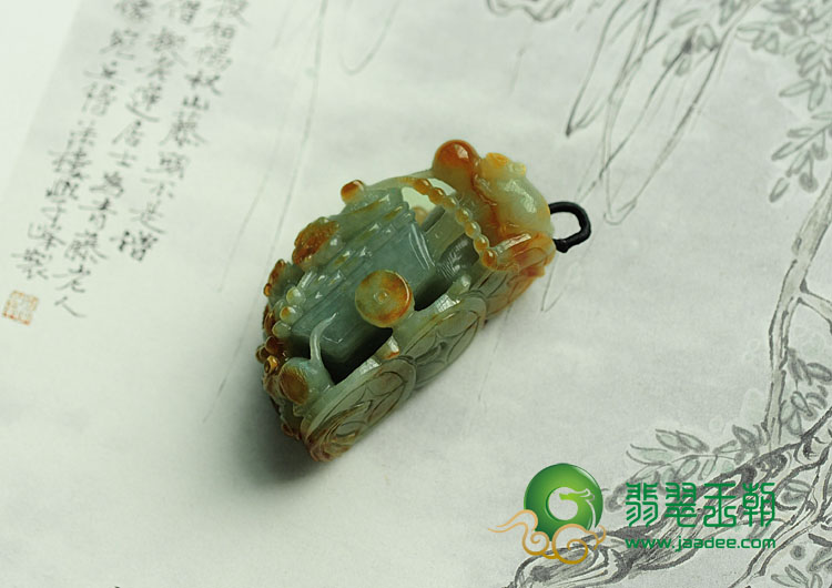 糯冰种黄翡缅甸翡翠五鼠运财挂件
