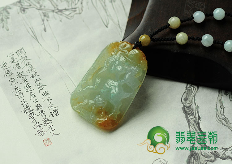 冰种黄翡缅甸翡翠三羊开泰挂件