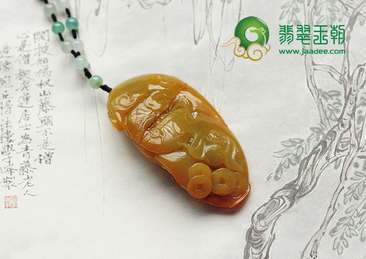 糯冰种黄翡缅甸翡翠财神头挂件