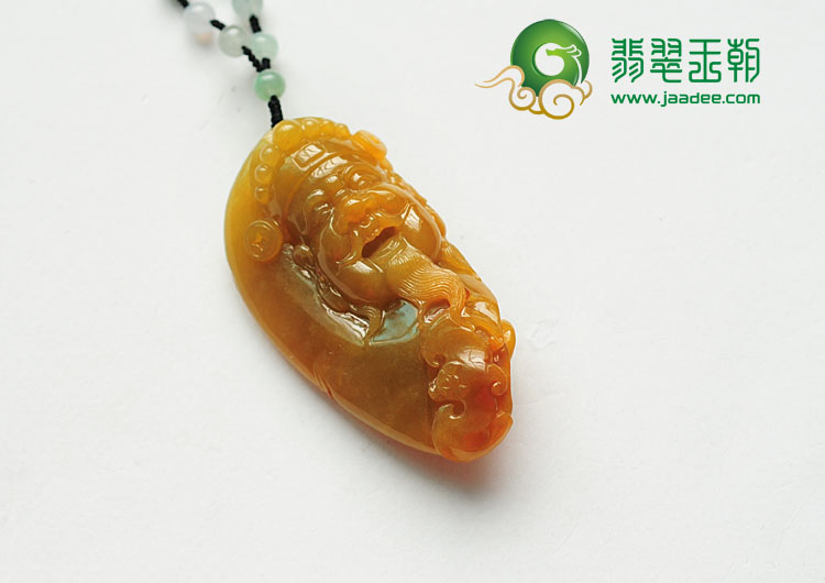 糯冰种黄翡缅甸翡翠财神头挂件
