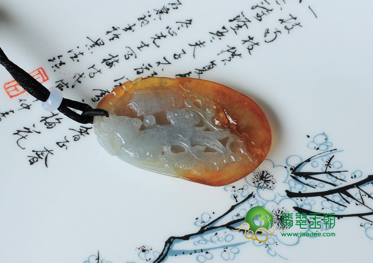 糯冰种红翡缅甸翡翠富贵双喜挂件