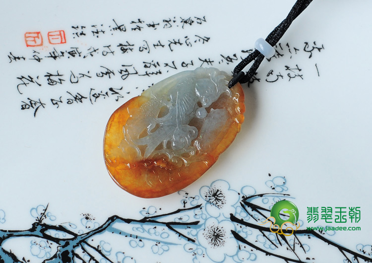 糯冰种红翡缅甸翡翠富贵双喜挂件