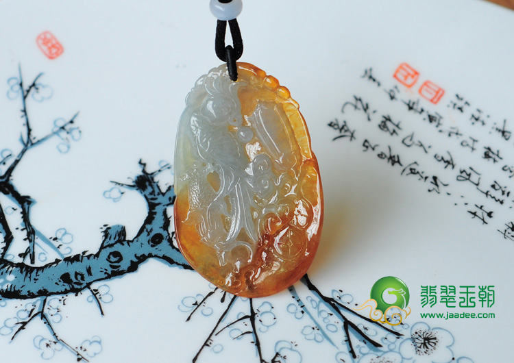 糯冰种红翡缅甸翡翠富贵双喜挂件