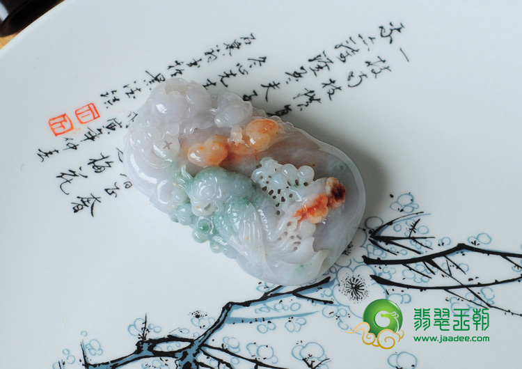 糯冰种三彩缅甸翡翠英明神武挂件
