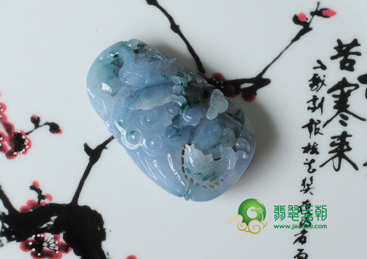 糯冰种紫罗兰飘花缅甸翡翠一路连科挂件