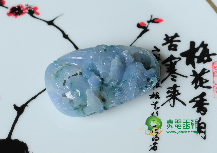 糯冰种紫罗兰飘花缅甸翡翠一路连科挂件