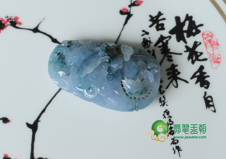 糯冰种紫罗兰飘花缅甸翡翠一路连科挂件