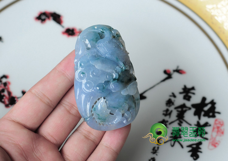 糯冰种紫罗兰飘花缅甸翡翠一路连科挂件