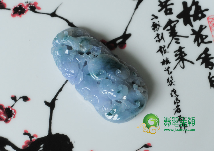 糯冰种紫罗兰飘花缅甸翡翠富贵花开挂件