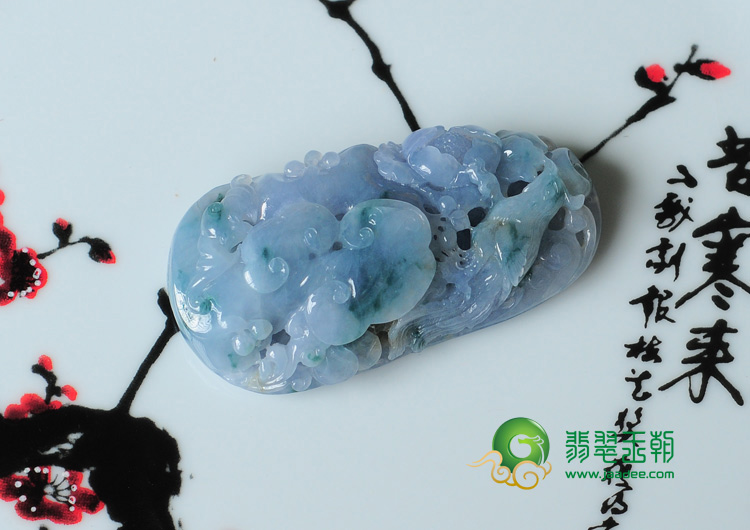 糯冰种紫罗兰飘花缅甸翡翠富贵花开挂件