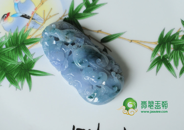糯冰种紫罗兰飘花缅甸翡翠富贵花开挂件