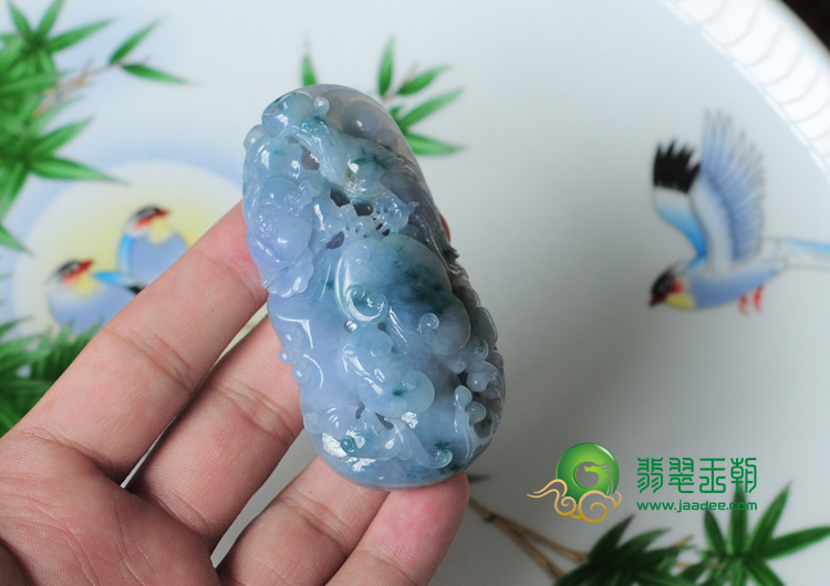 糯冰种紫罗兰飘花缅甸翡翠富贵花开挂件