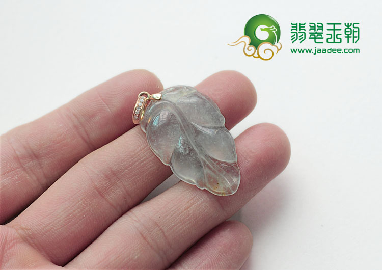 冰玻种缅甸翡翠包玫瑰金扣叶子挂件