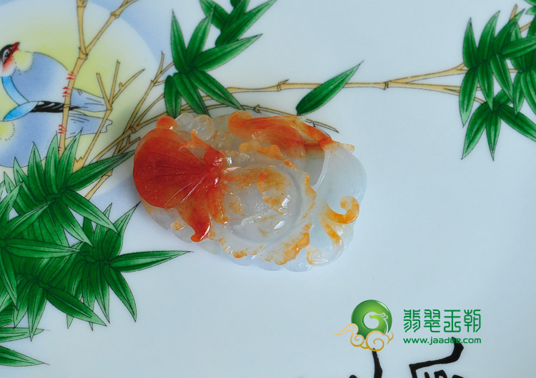 糯冰种红翡缅甸翡翠富贵花开挂件