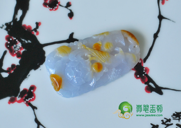 糯冰种紫罗兰黄翡缅甸翡翠双喜临门挂件