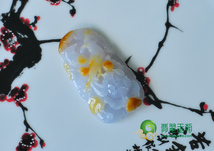 糯冰种紫罗兰黄翡缅甸翡翠双喜临门挂件