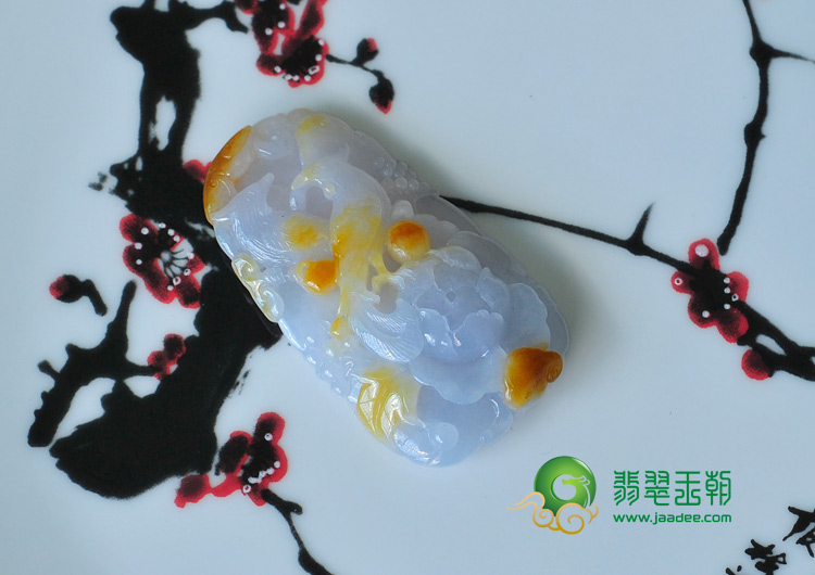 糯冰种紫罗兰黄翡缅甸翡翠双喜临门挂件