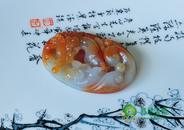 糯冰种红翡缅甸翡翠望子成龙挂件