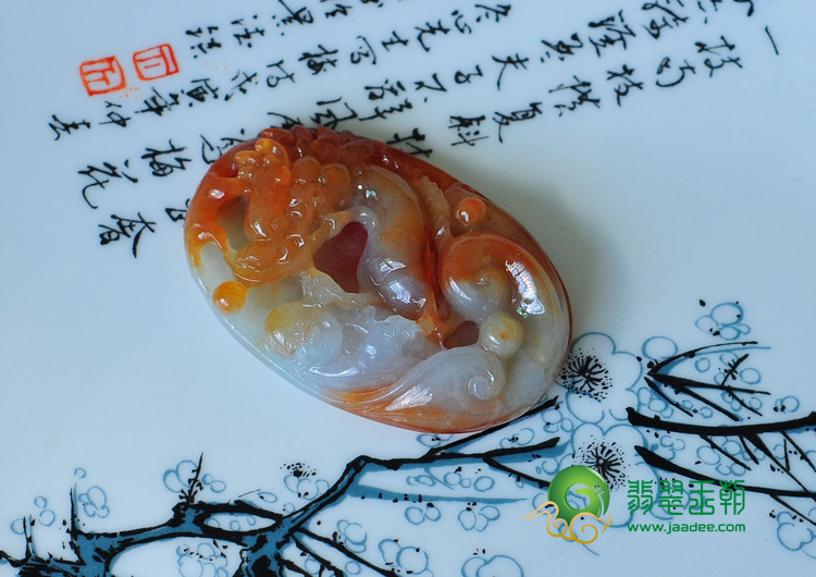 糯冰种红翡缅甸翡翠望子成龙挂件