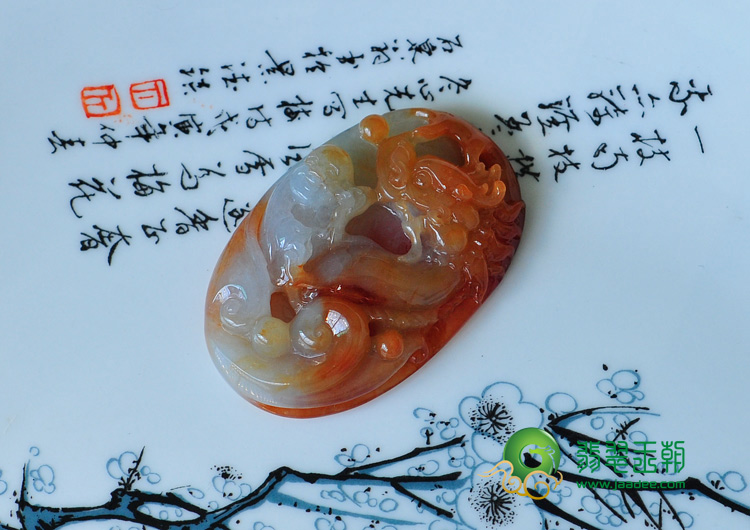 糯冰种红翡缅甸翡翠望子成龙挂件