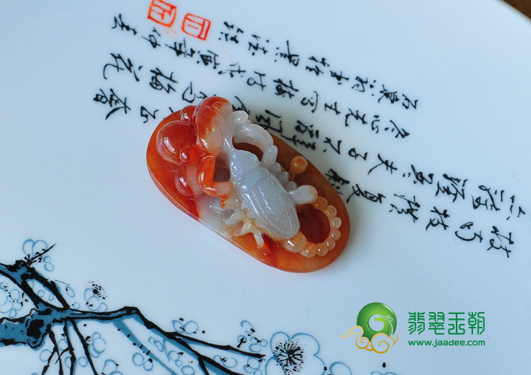 糯冰种红翡缅甸翡翠甲天下挂件
