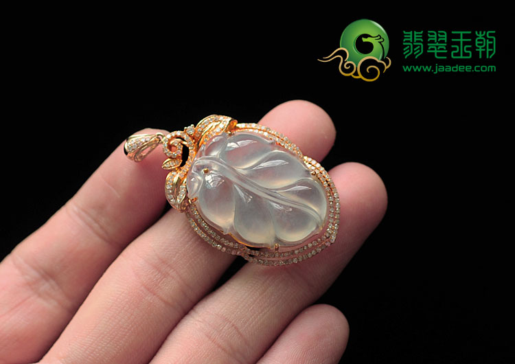 冰玻种缅甸翡翠包玫瑰金金枝玉叶挂件（真钻）