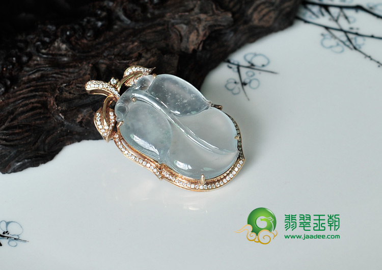 冰玻种缅甸翡翠镶玫瑰金“金枝玉叶”挂件