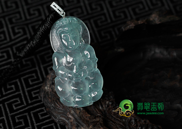 冰种晴水缅甸翡翠观音挂件