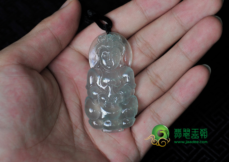 冰种晴水缅甸翡翠观音挂件