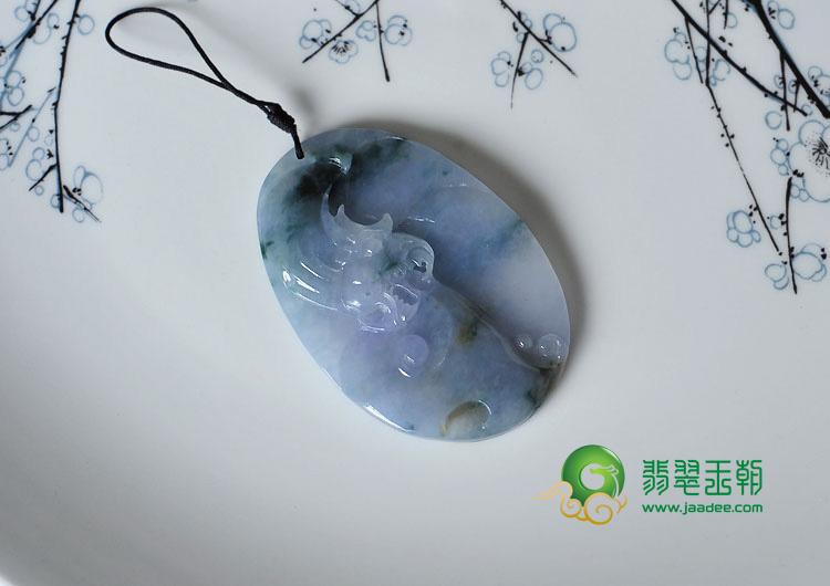 糯冰种紫罗兰飘花缅甸翡翠仿古龙牌挂件