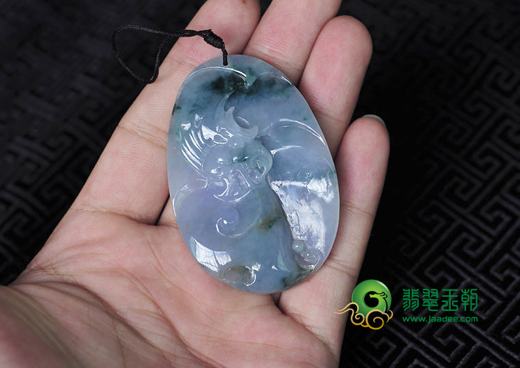 糯冰种紫罗兰飘花缅甸翡翠仿古龙牌挂件