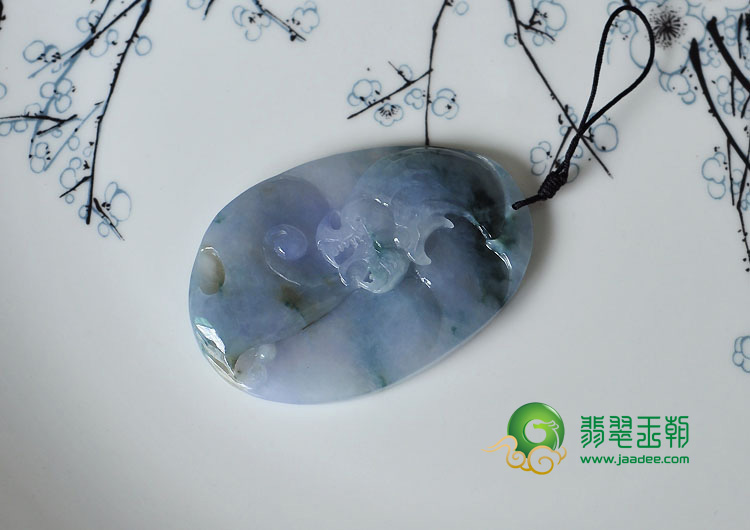 糯冰种紫罗兰飘花缅甸翡翠仿古龙牌挂件