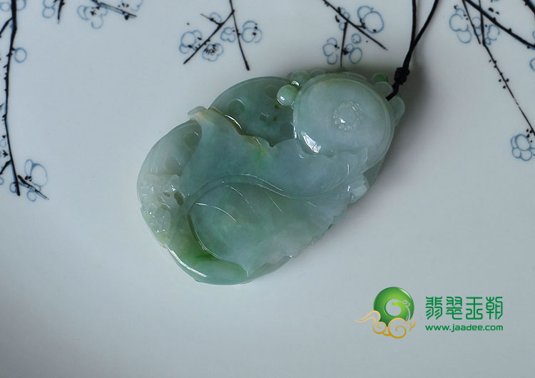 糯冰种三彩缅甸翡翠富贵花开挂件
