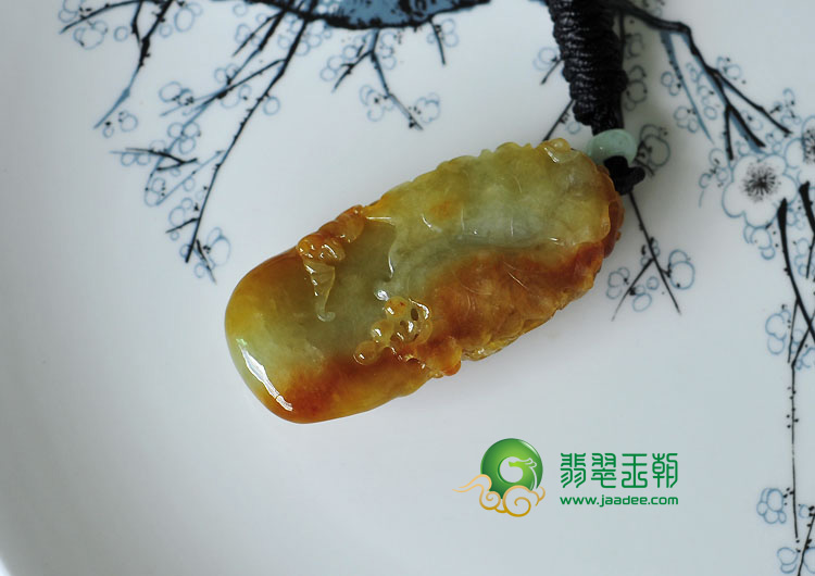 糯冰种红黄翡缅甸翡翠富贵花开挂件