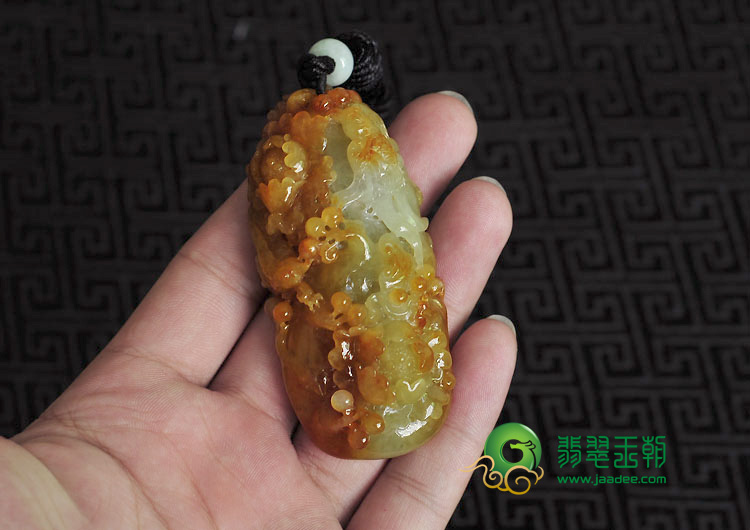 糯冰种红黄翡缅甸翡翠富贵花开挂件