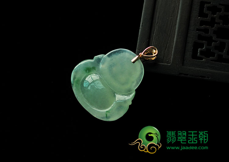 冰种飘花缅甸翡翠镶玫瑰金扣玉佛挂件